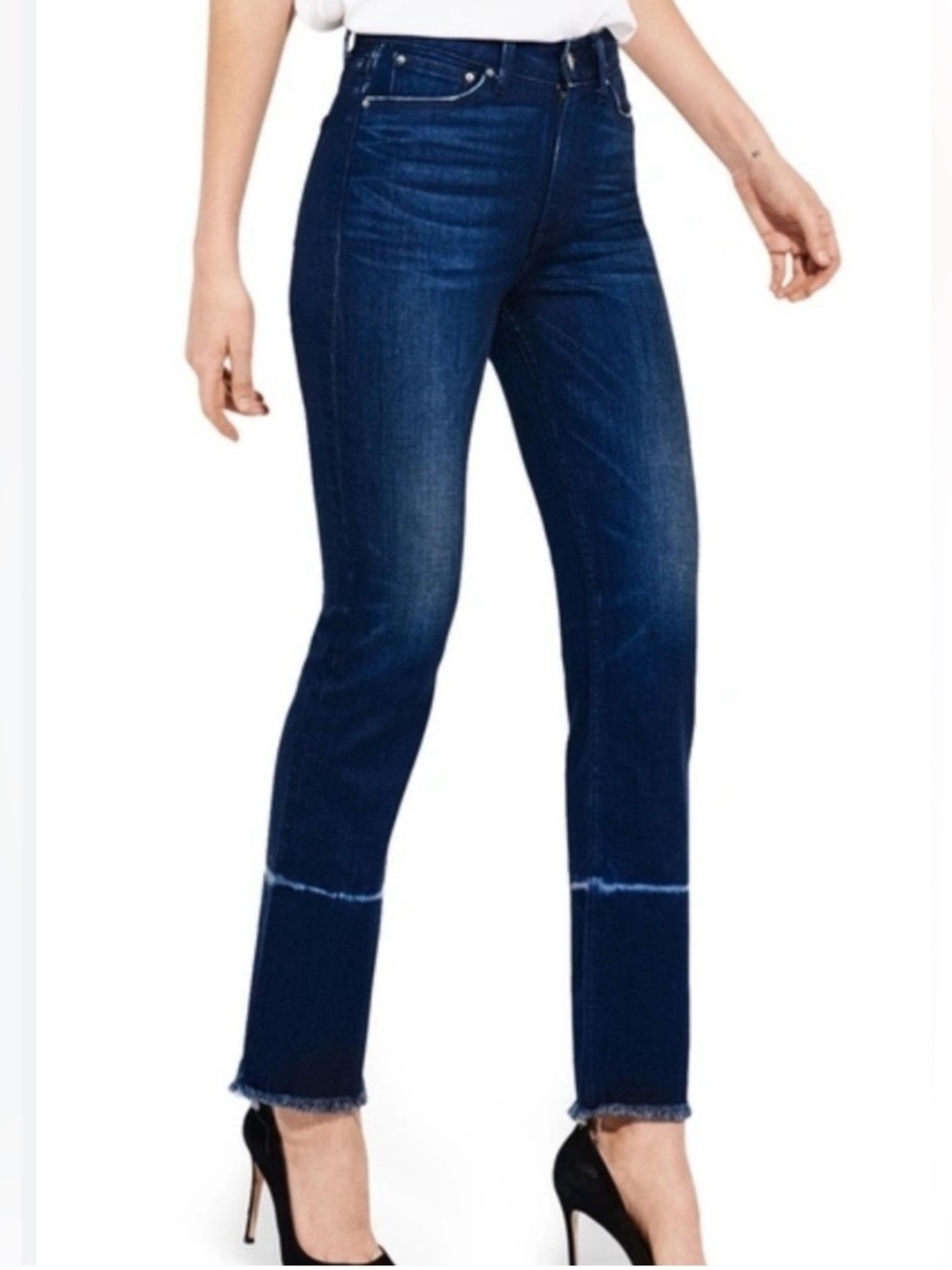 AYR The Aloe High Waist Straight Leg Jeans Dark Wash Women’s 27 Raw hem
